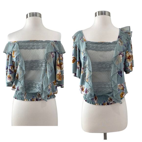 BKE Tops - BKE Gimmicks Sheer Lace Crop Top Size M Floral Smocked Sheer Fairy Romantic Boho